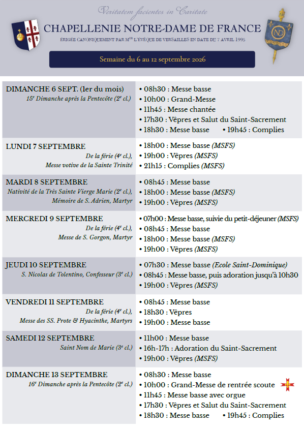 Horaires de la semaine